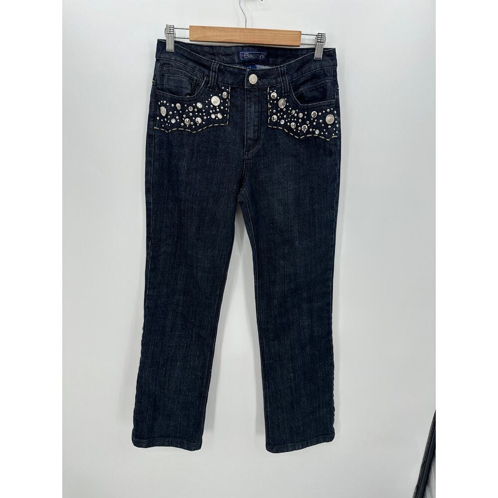 Baccini Retro Y2K High Waisted Jeans Coin Embellished Bootcut Denim Women‎ Sz 8
